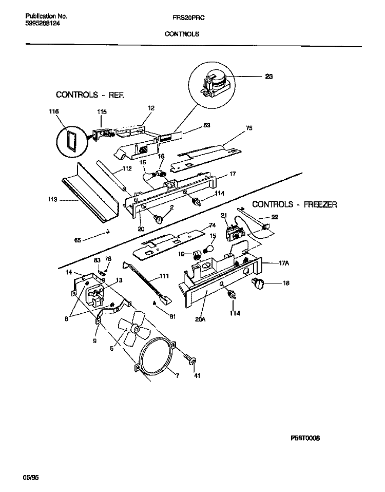 CONTROLS Diagram and Parts List for FRS20PRCW0  Frigidaire Refrigerator