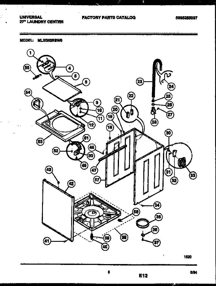 CABINET PARTS Diagram and Parts List for MLXG62RBW0  Tappan Washer Dryer Combo