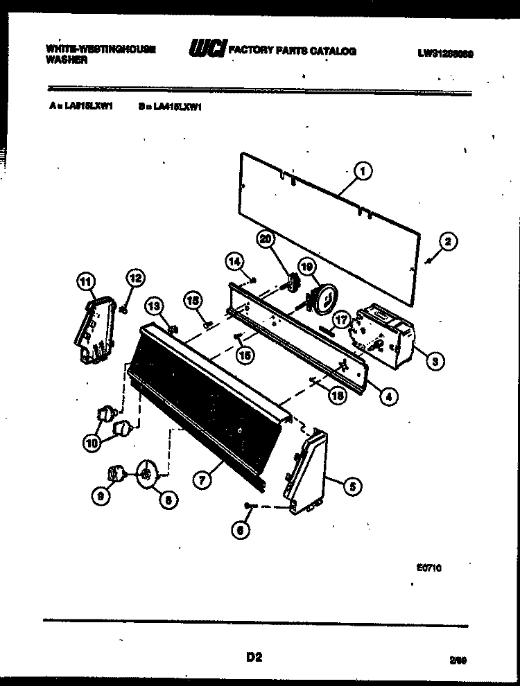 CONSOLE AND CONTROL PARTS Diagram and Parts List for LA415LXD1  Frigidaire Washer