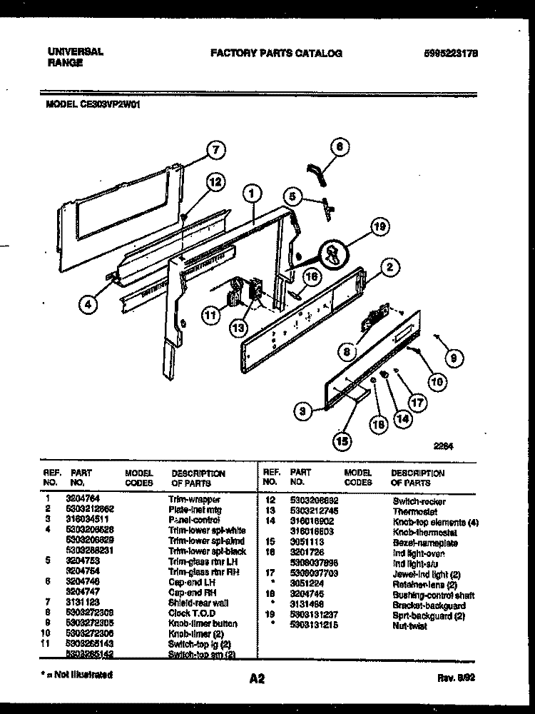 BACKGUARD Diagram and Parts List for CE303VP2H01  Frigidaire Range