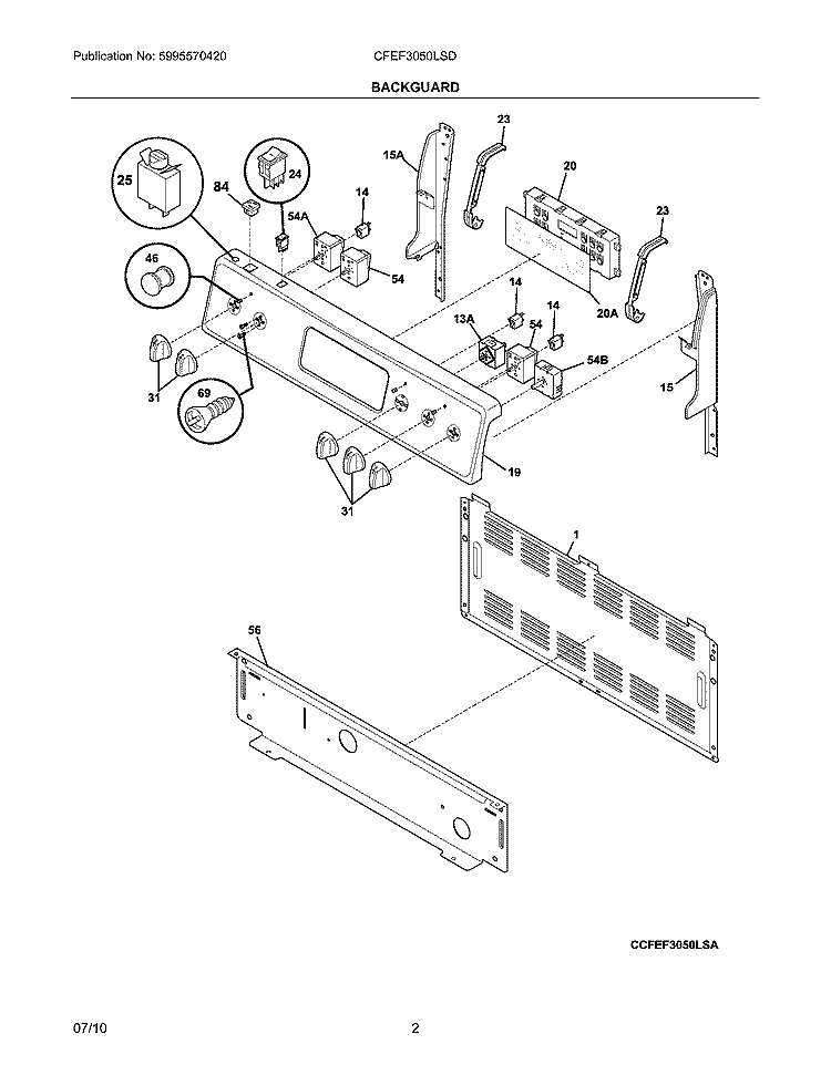 BACKGUARD Diagram and Parts List for CFEF3050LSD  Frigidaire Range