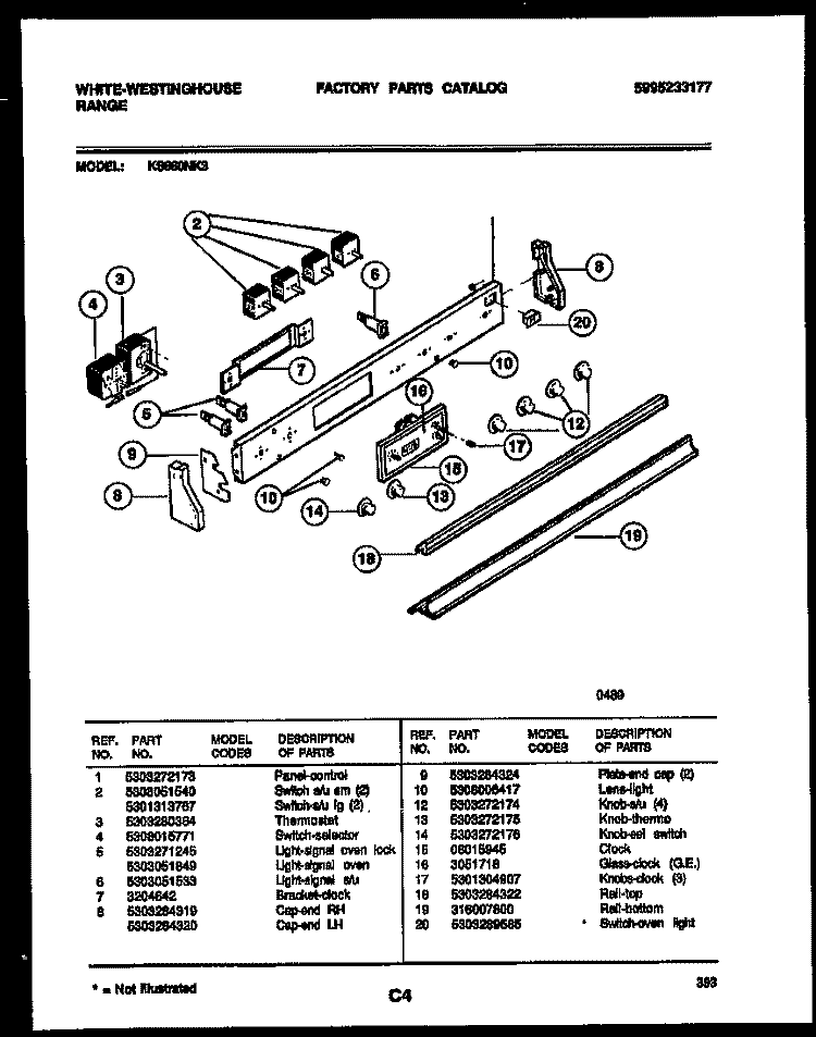 BACKGUARD Diagram and Parts List for KS860NKW3  Frigidaire Range