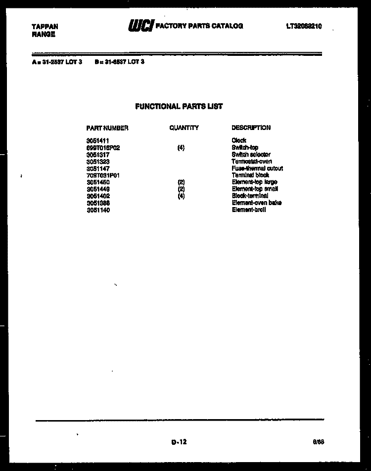 DRAWER PARTS Diagram and Parts List for 31-3647-23-03  Tappan Range