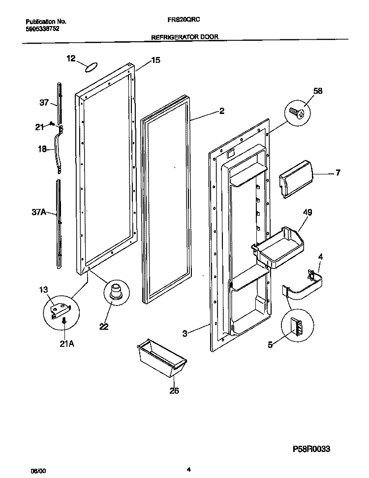 REFRIGERATOR DOOR Diagram and Parts List for FRS20QRCW8  Frigidaire Refrigerator
