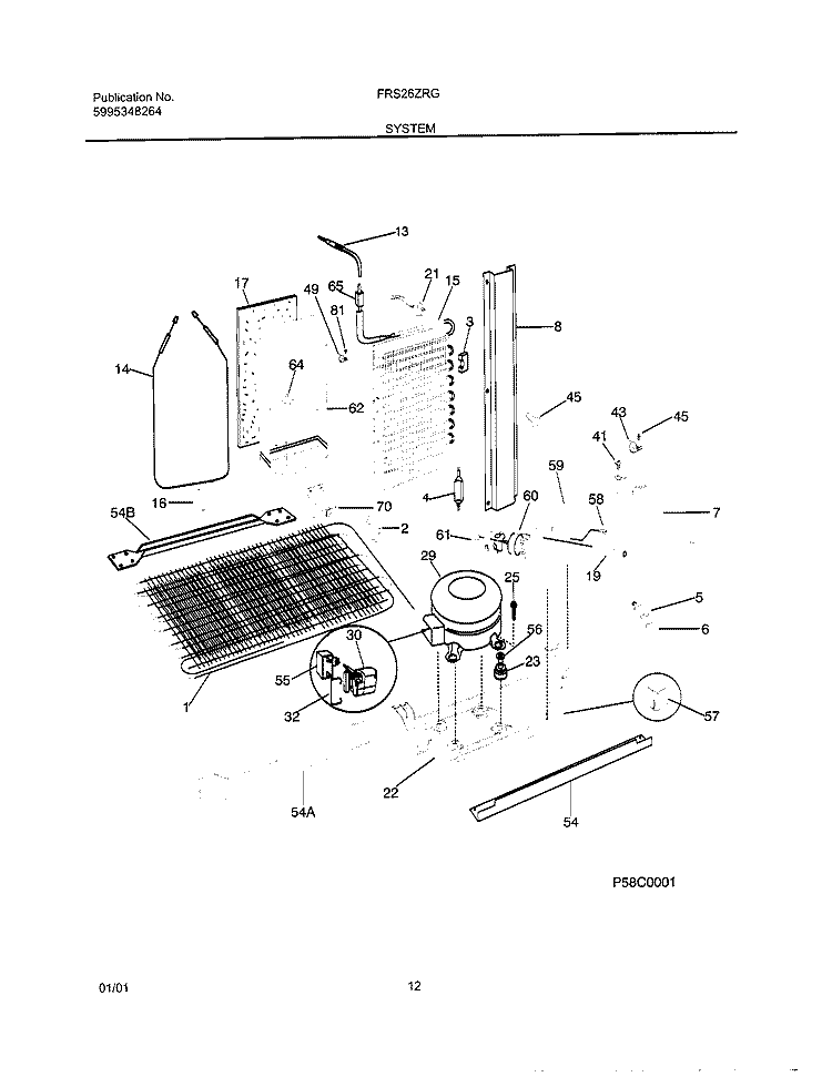 SYSTEM Diagram and Parts List for FRS26ZRGDC  Frigidaire Refrigerator