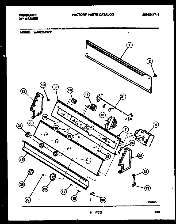 CONSOLE AND CONTROL PARTS Diagram and Parts List for WA6620RW2  Frigidaire Washer