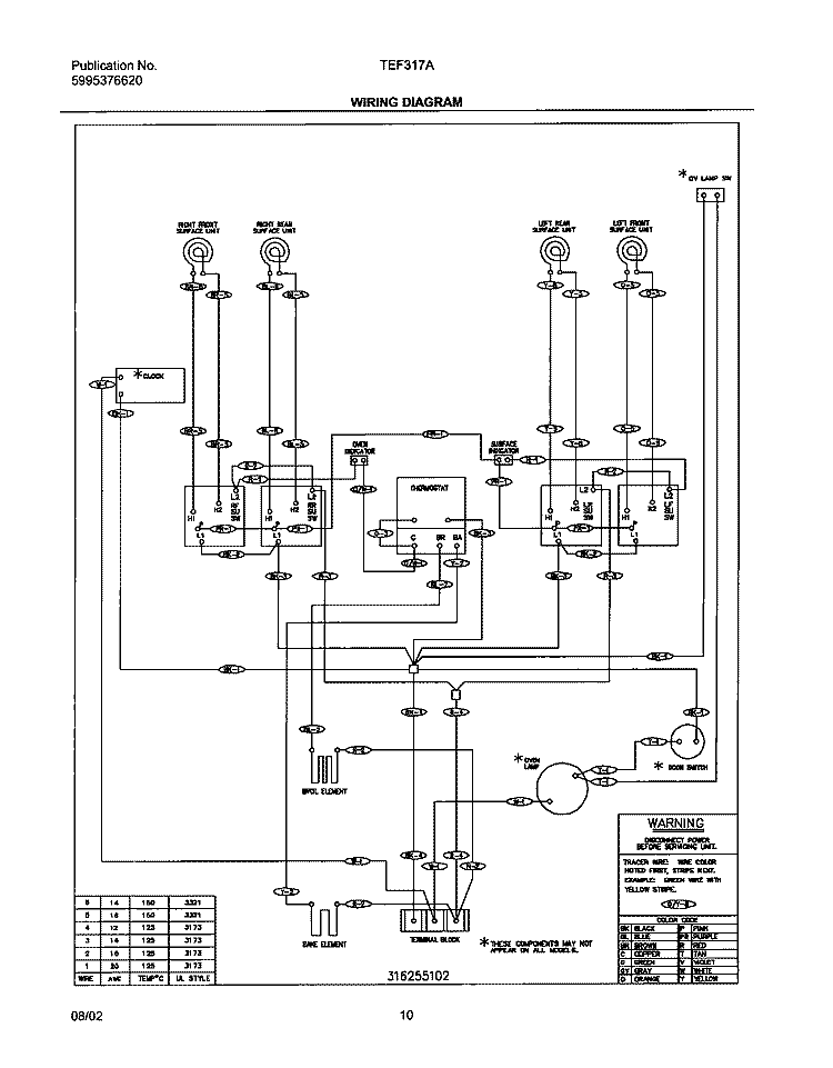 WIRING DIAGRAM Diagram and Parts List for TEF317AUB  Tappan Range