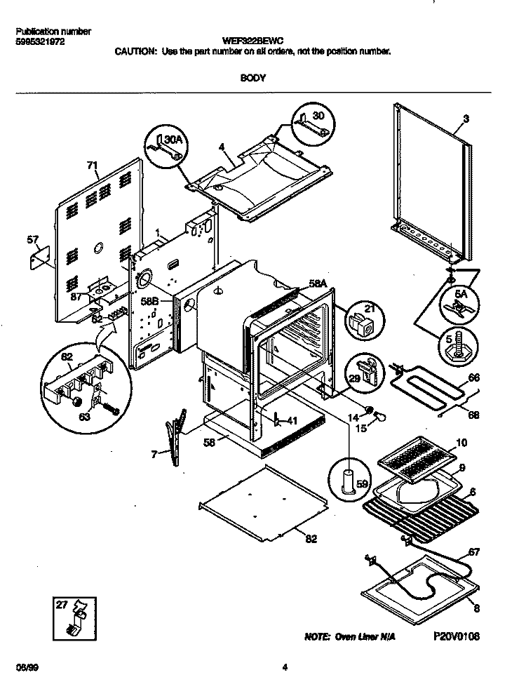 BODY Diagram and Parts List for WEF322BEWC  Frigidaire Range