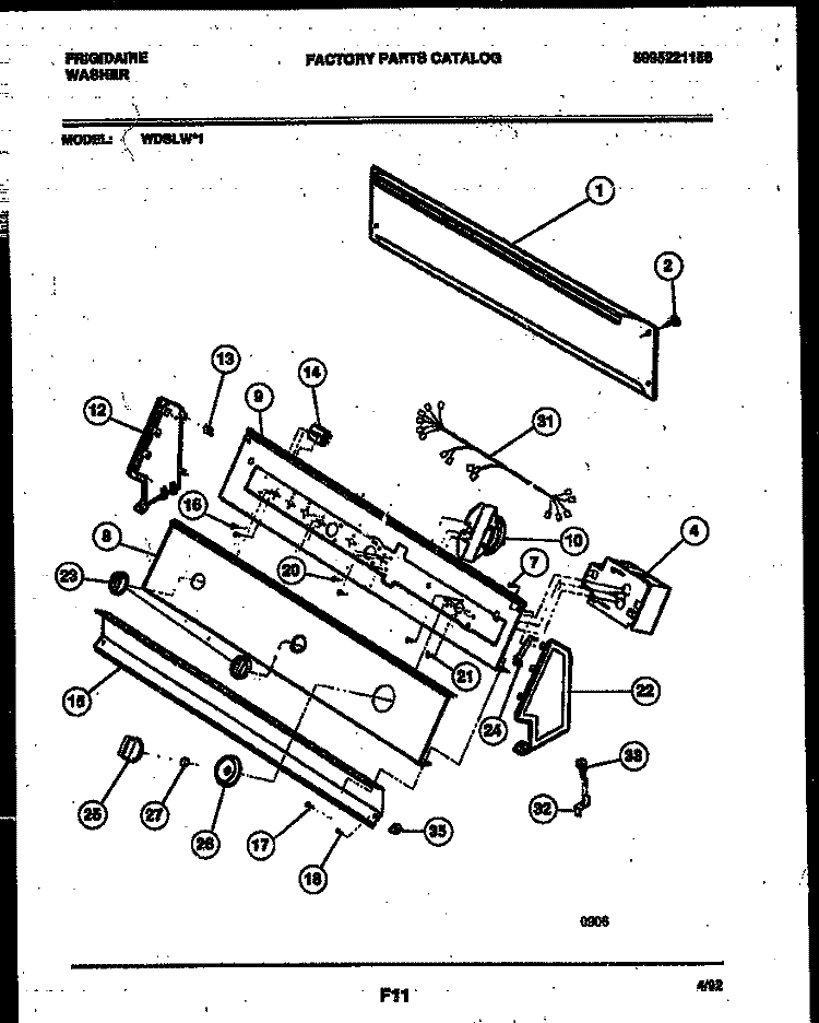 CONSOLE AND CONTROL PARTS Diagram and Parts List for WDSLW1  Frigidaire Washer