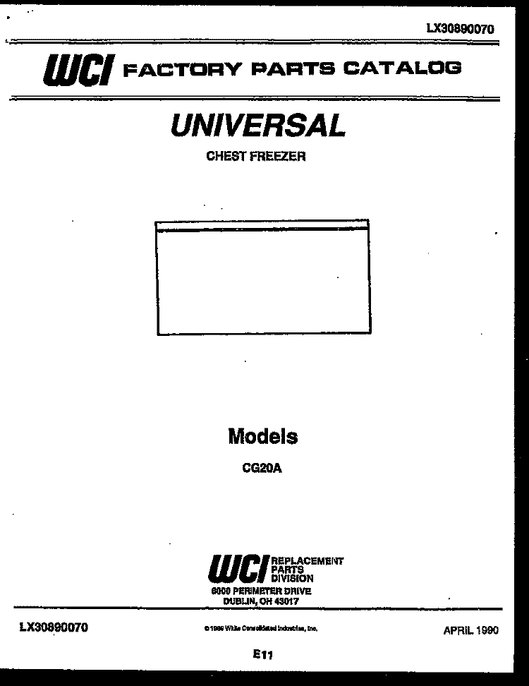 COVER Diagram and Parts List for CG20A  Frigidaire Freezer