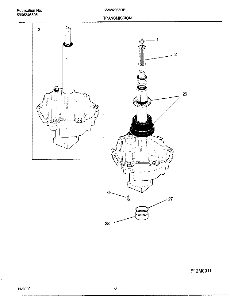 TRANSMISSION Diagram and Parts List for WWX223REW1  Frigidaire Washer