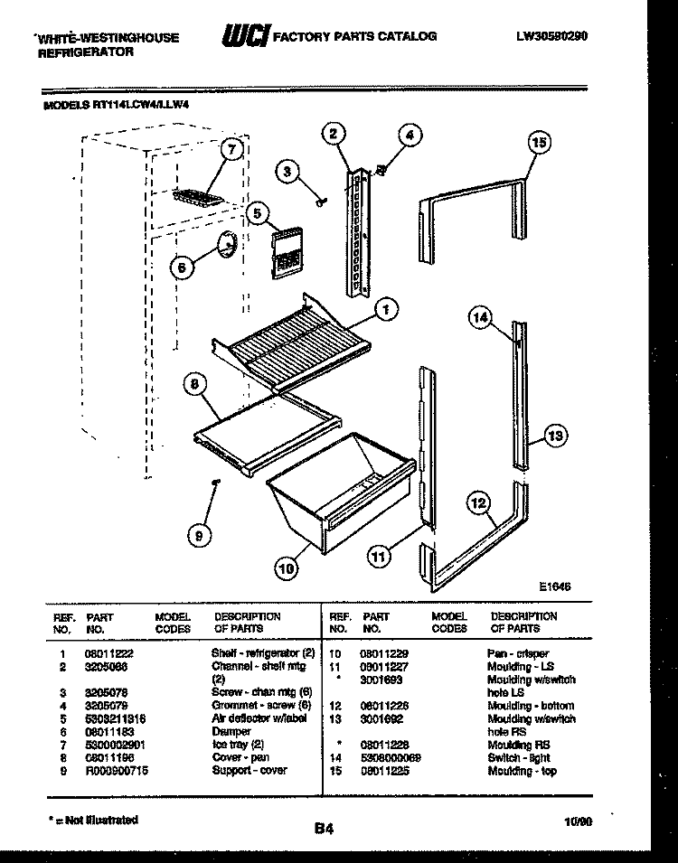 SHELVES AND SUPPORTS Diagram and Parts List for RT114LCW4  Frigidaire Refrigerator