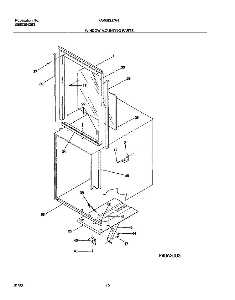 WINDOW MOUNTING PARTS Diagram and Parts List for FAK083J7V4  Frigidaire Air Conditioner