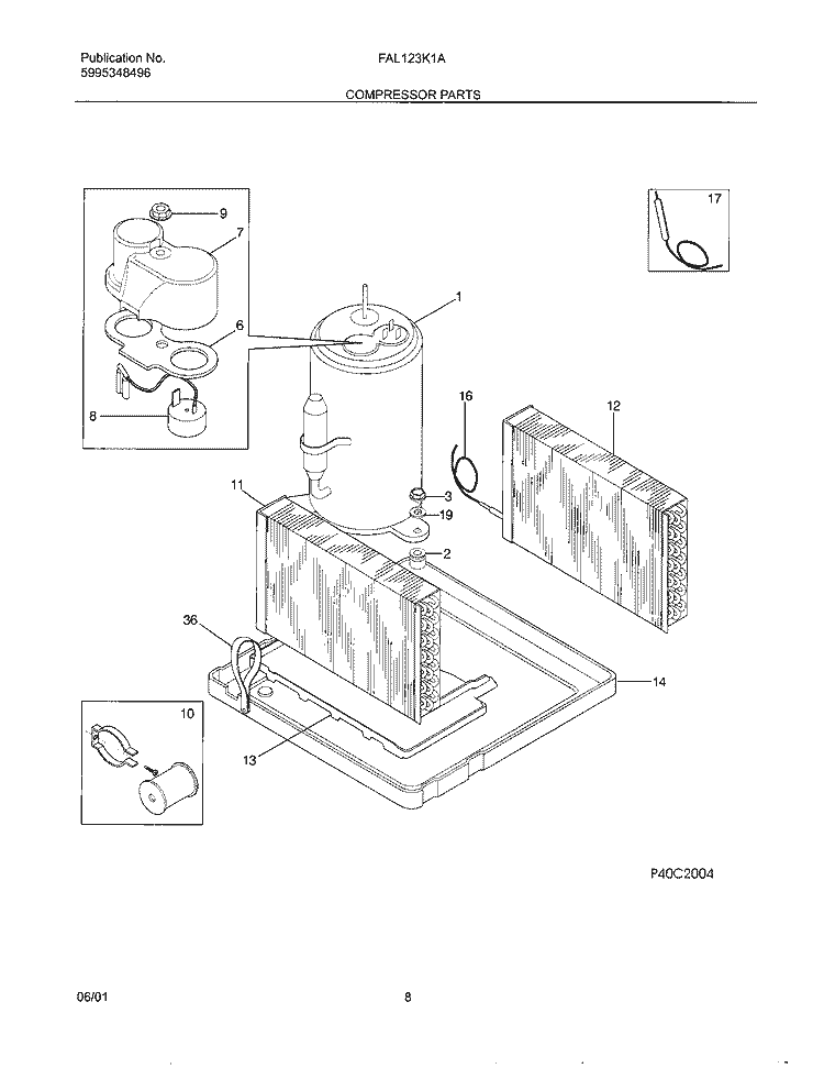 SYSTEM / COMPRESSOR Diagram and Parts List for FAL123K1A2  Frigidaire Air Conditioner