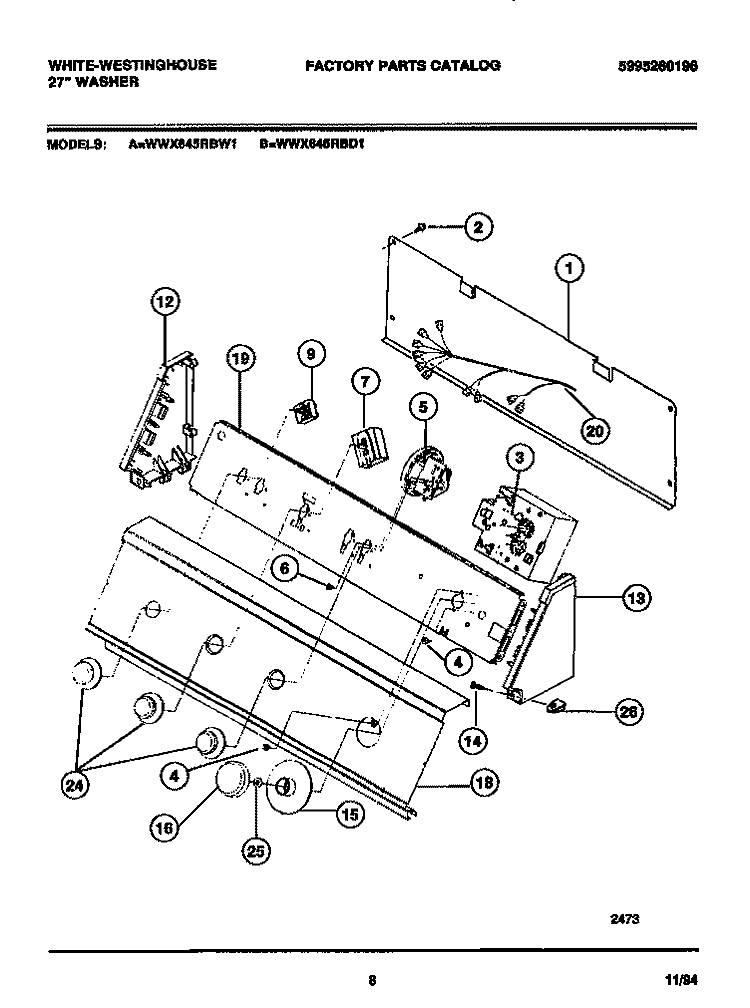 CONSOLE & CONTROLS Diagram and Parts List for WWX645RBD1  Frigidaire Washer