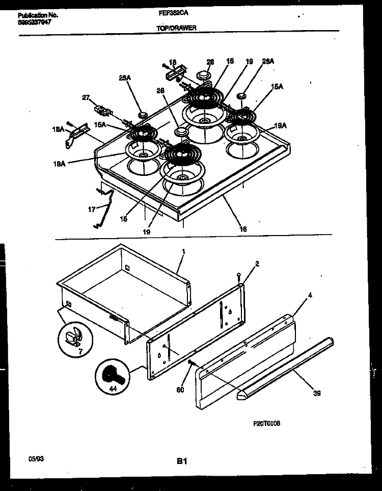 COOKTOP AND DRAWER PARTS Diagram and Parts List for FEF352CATA  Frigidaire Range