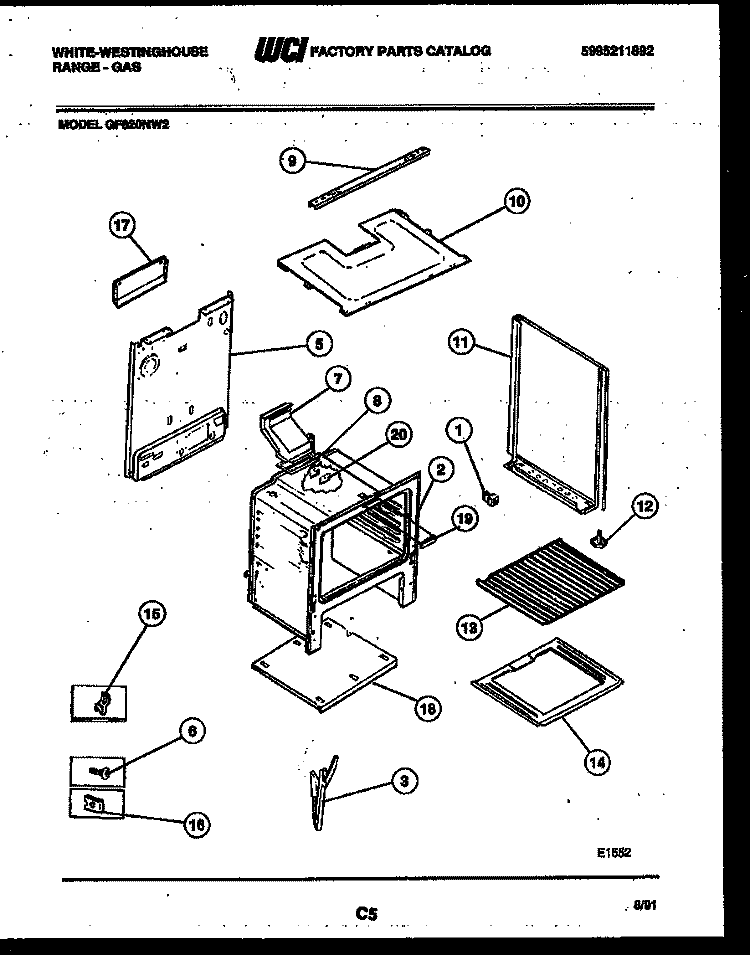 BODY PARTS Diagram and Parts List for GF620NW2  Frigidaire Range