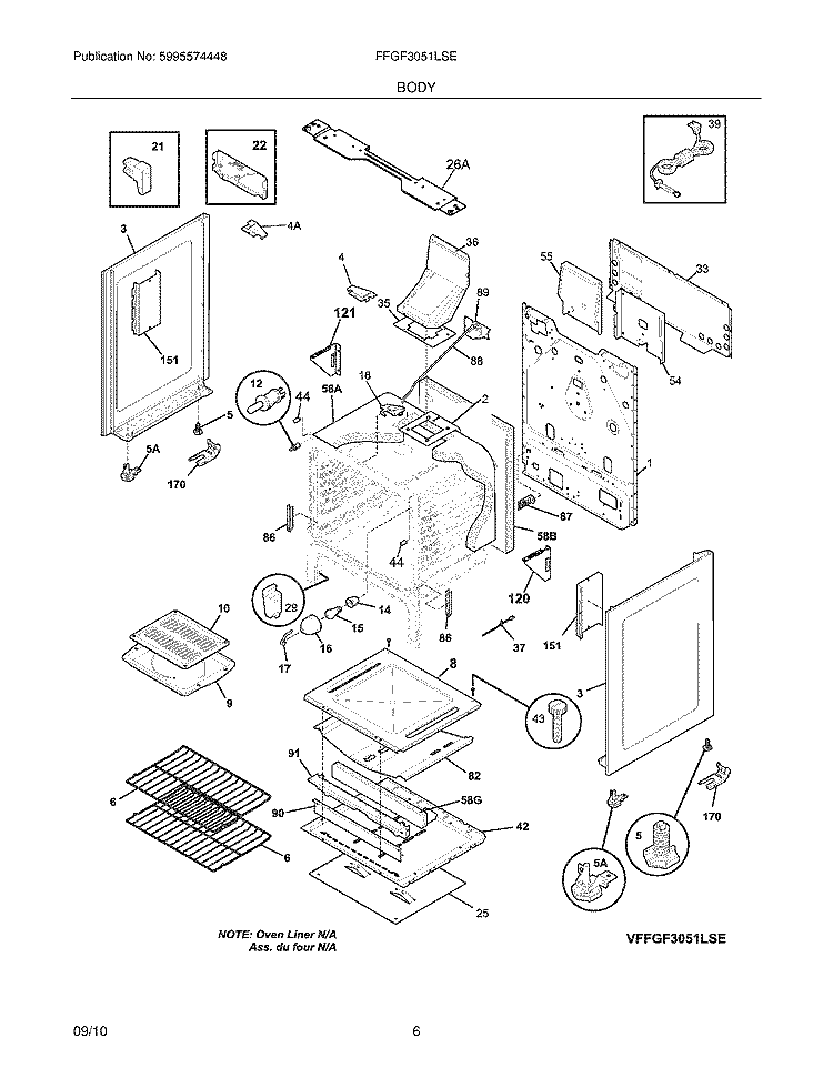 BODY Diagram and Parts List for FFGF3051LSE  Frigidaire Range