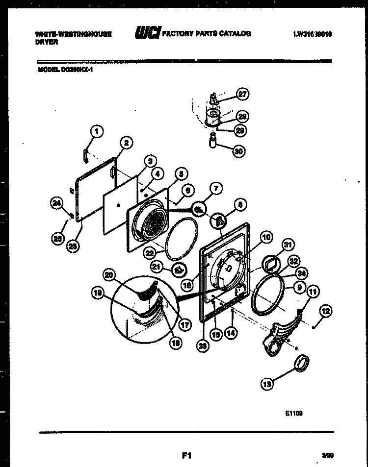DOOR PARTS Diagram and Parts List for DG250KXD1  Frigidaire Dryer