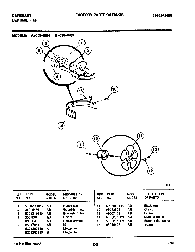 FAN Diagram and Parts List for CDH40E4  Frigidaire Dehumidifier