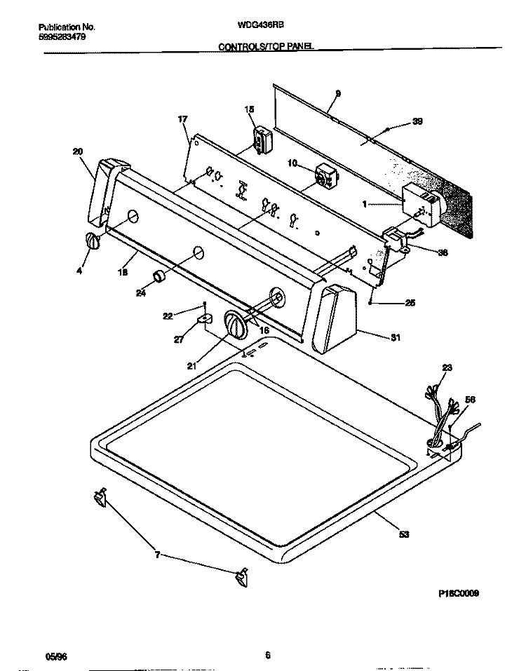 CONTROLS / TOP PANEL Diagram and Parts List for WDG436RBD2  Frigidaire Dryer