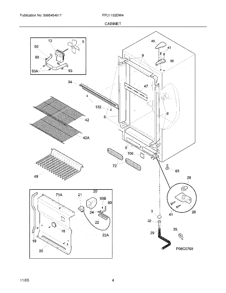 CABINET Diagram and Parts List for FFU1152DW4  Frigidaire Freezer