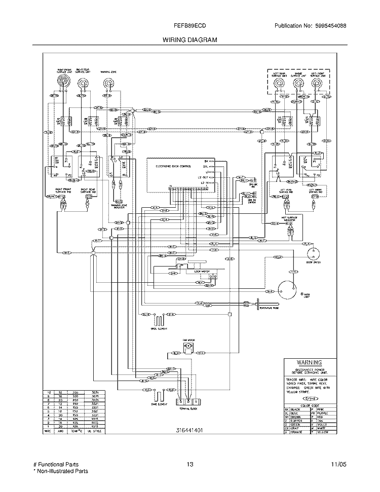 WIRING DIAGRAM Diagram and Parts List for FEFB89ECD  Frigidaire Range