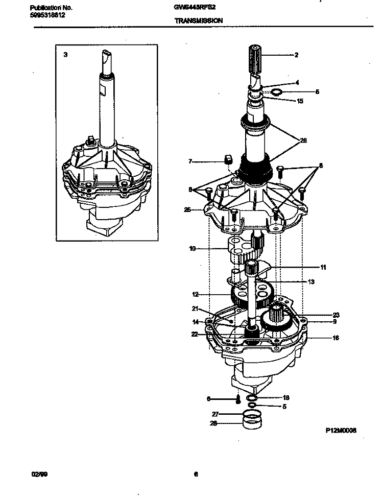 TRANSMISSION Diagram and Parts List for GWS445RFS2  Gibson Washer