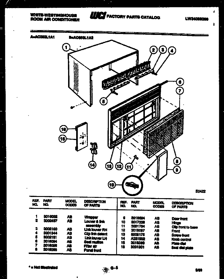CABINET PARTS Diagram and Parts List for AC083L1A1  Frigidaire Air Conditioner