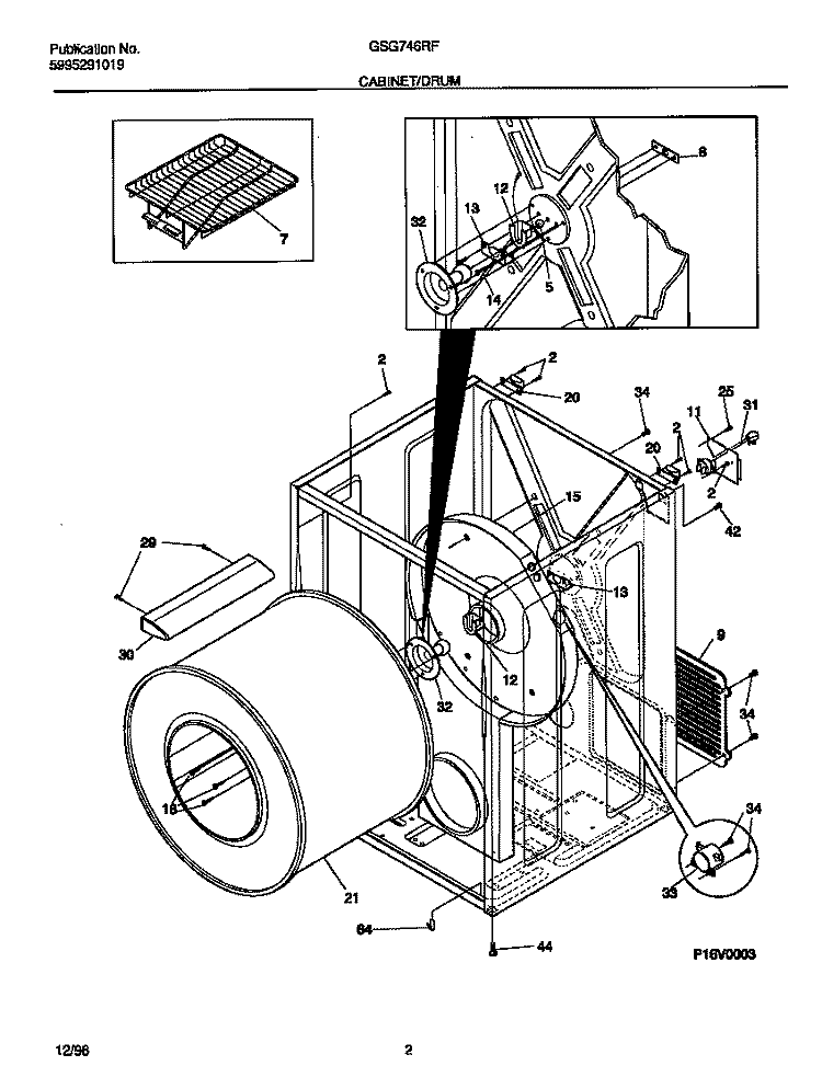 CABINET / DRUM Diagram and Parts List for GSG746RFS0  Gibson Dryer