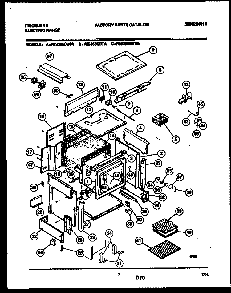 BODY PARTS Diagram and Parts List for FES355CBSA  Frigidaire Range