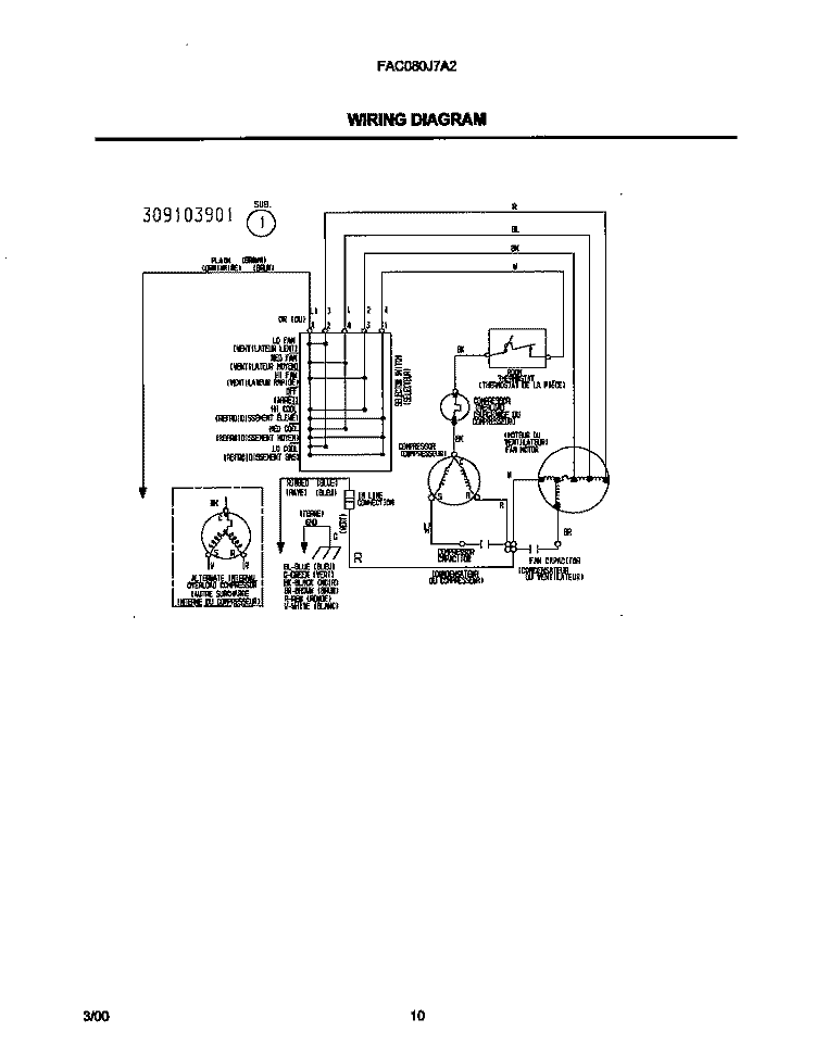 WIRING DIAGRAM Diagram and Parts List for FAC080J7A2  Frigidaire Air Conditioner