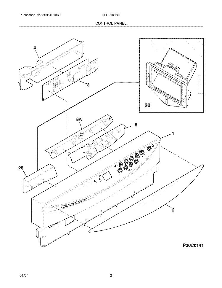 CONTROL PANEL Diagram and Parts List for GLD2160SCQ0  Frigidaire Dishwasher
