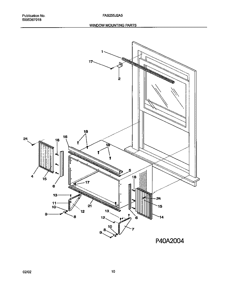 WINDOW MOUNTING PARTS Diagram and Parts List for FAS255J2A5  Frigidaire Air Conditioner