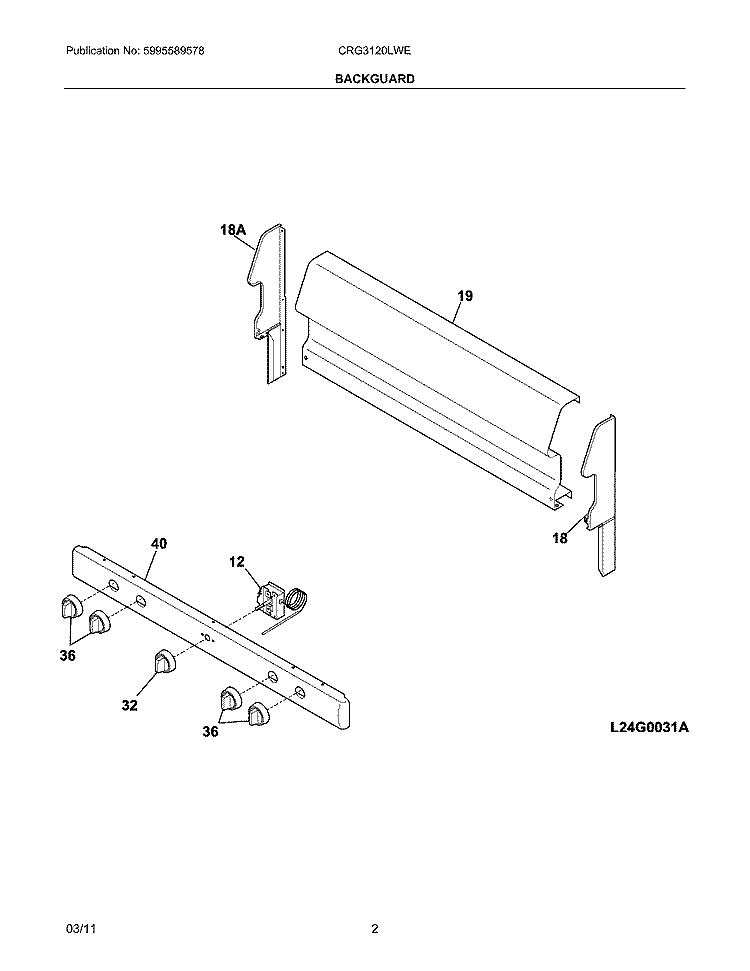 BACKGUARD Diagram and Parts List for CRG3120LWE  Crosley Range