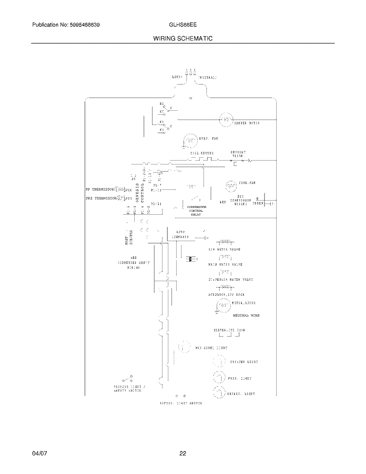 WIRING SCHEMATIC Diagram and Parts List for GLHS66EEQB  Frigidaire Refrigerator