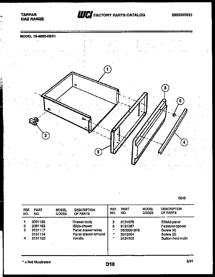 DRAWER PARTS Diagram and Parts List for 76-4960-00-01  Tappan Microwave Oven Combo