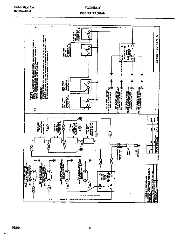 WIRING DIAGRAM Diagram and Parts List for FGC36S5HWA  Frigidaire Cooktop