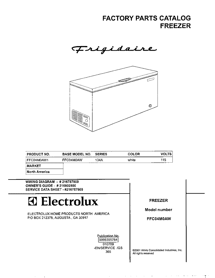 COVER Diagram and Parts List for FFC04M0AW1  Frigidaire Freezer