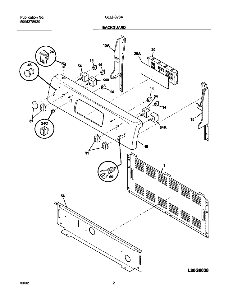 BACKGUARD Diagram and Parts List for GLEFS76AQH  Frigidaire Range