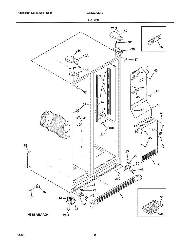 CABINET Diagram and Parts List for GHSC39ETJS0  Frigidaire Refrigerator