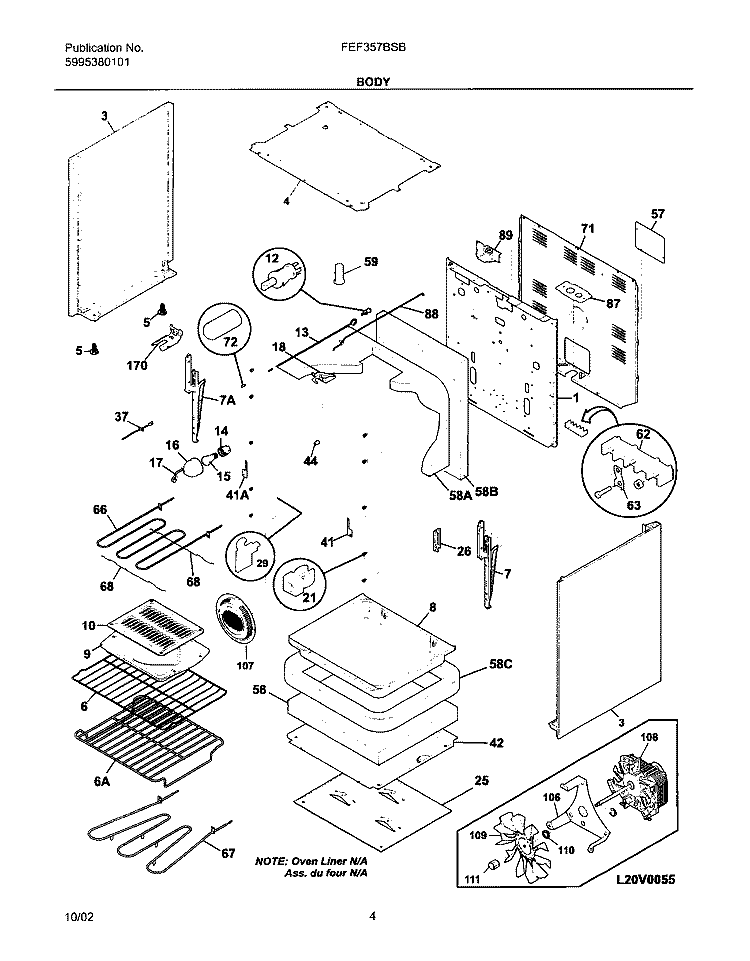BODY Diagram and Parts List for FEF357BSB  Frigidaire Range