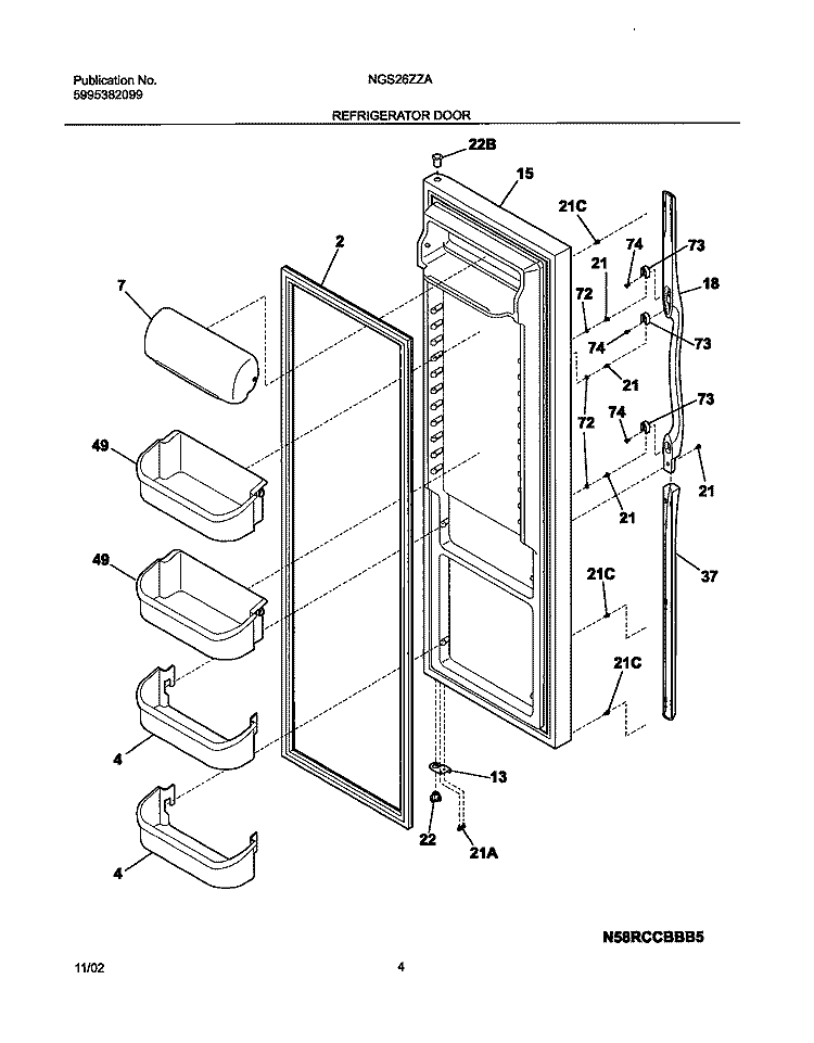 REFRIGERATOR DOOR Diagram and Parts List for NGS26ZZAB5  Frigidaire Refrigerator