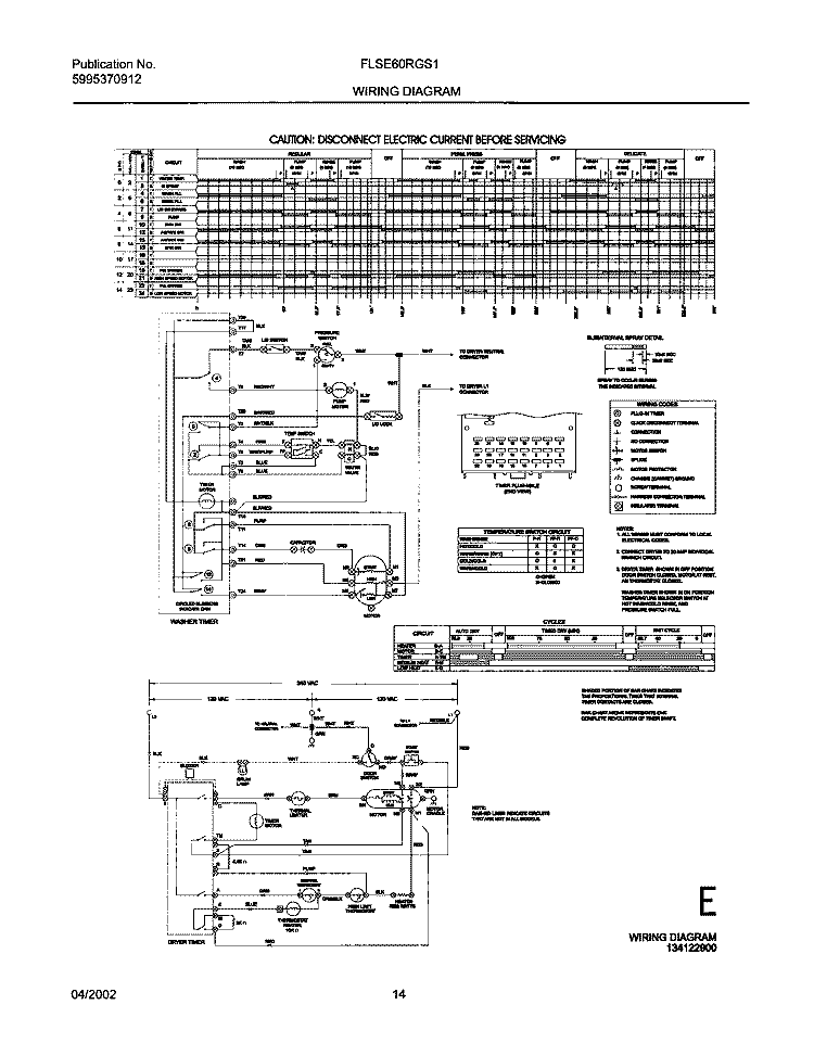 134122900 WIRING DIAGRAM Diagram and Parts List for FLSE60RGS1  Frigidaire Washer Dryer Combo