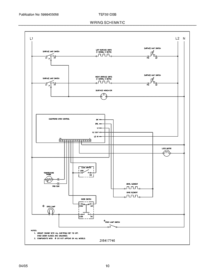 WIRING SCHEMATIC Diagram and Parts List for TEF351DSB  Tappan Range