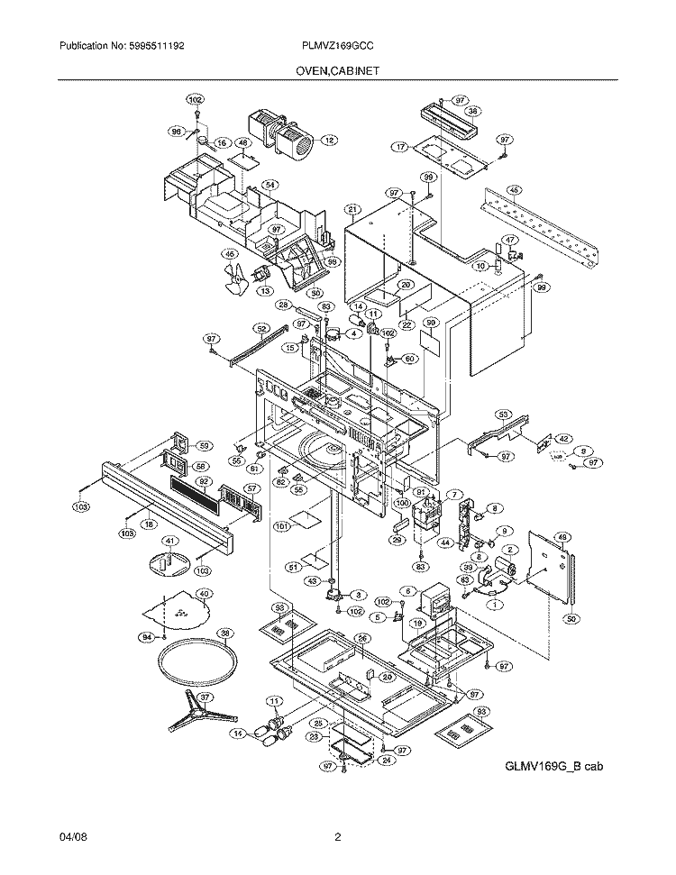 OVEN, CABINET Diagram and Parts List for PLMVZ169GCC  Frigidaire Microwave