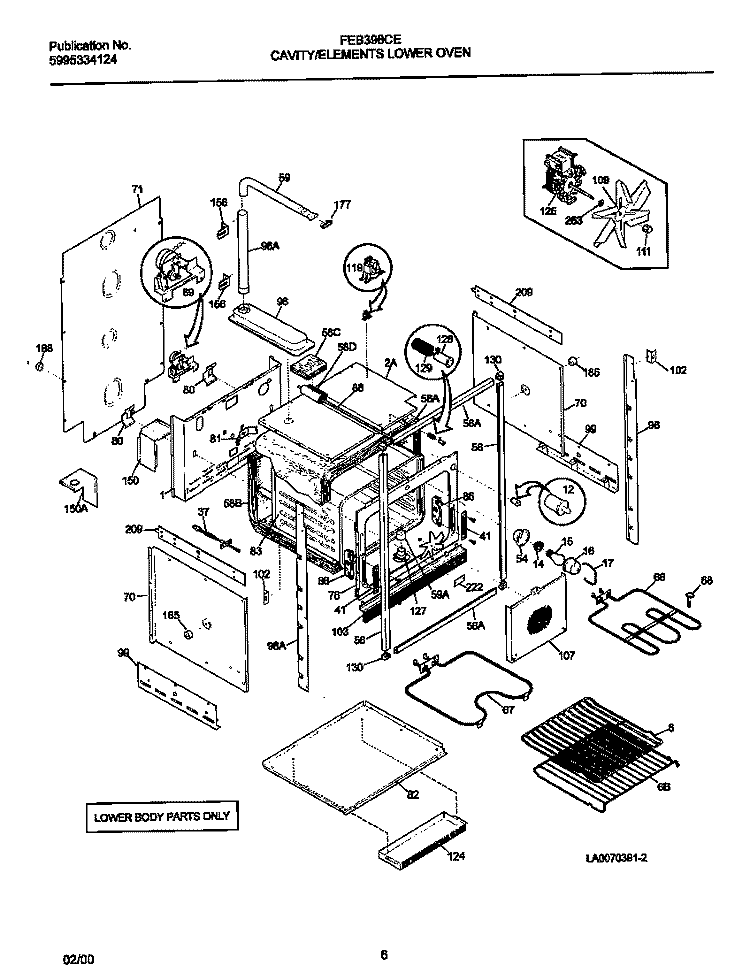 LOWER CAVITY / ELEMENTS Diagram and Parts List for FEB398CEBD  Frigidaire Wall Oven