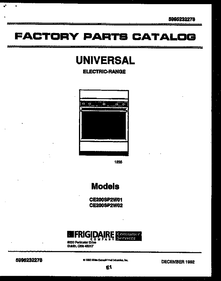COVER Diagram and Parts List for CE200SP2W2  Frigidaire Cooktop