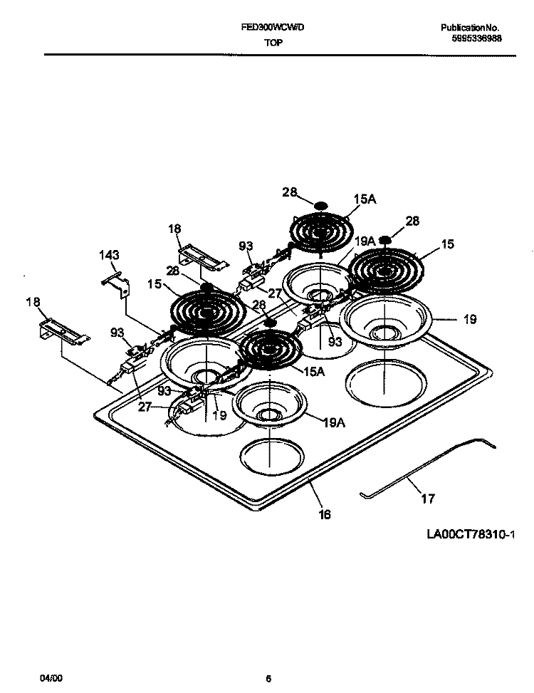 TOP Diagram and Parts List for FED300WCWI  Frigidaire Range