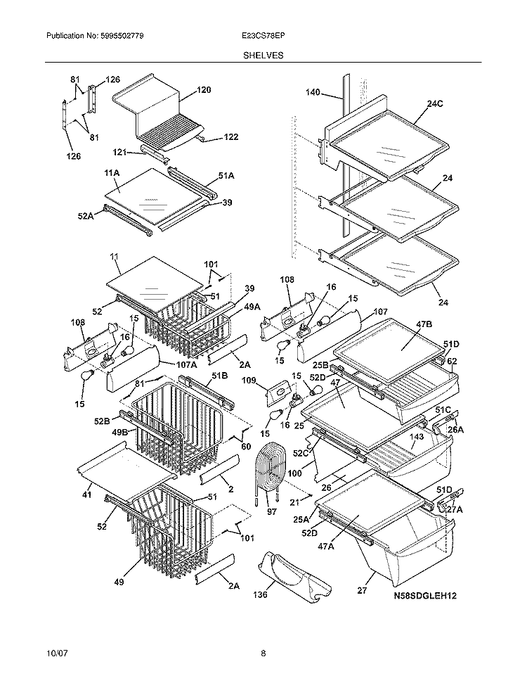 SHELVES Diagram and Parts List for E23CS78EPS3  Electrolux Refrigerator